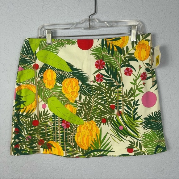 Trina Turk Jungle Tropical Print Multi Color Cotton Stretch Mini Skirt New 10 - Picture 1 of 8
